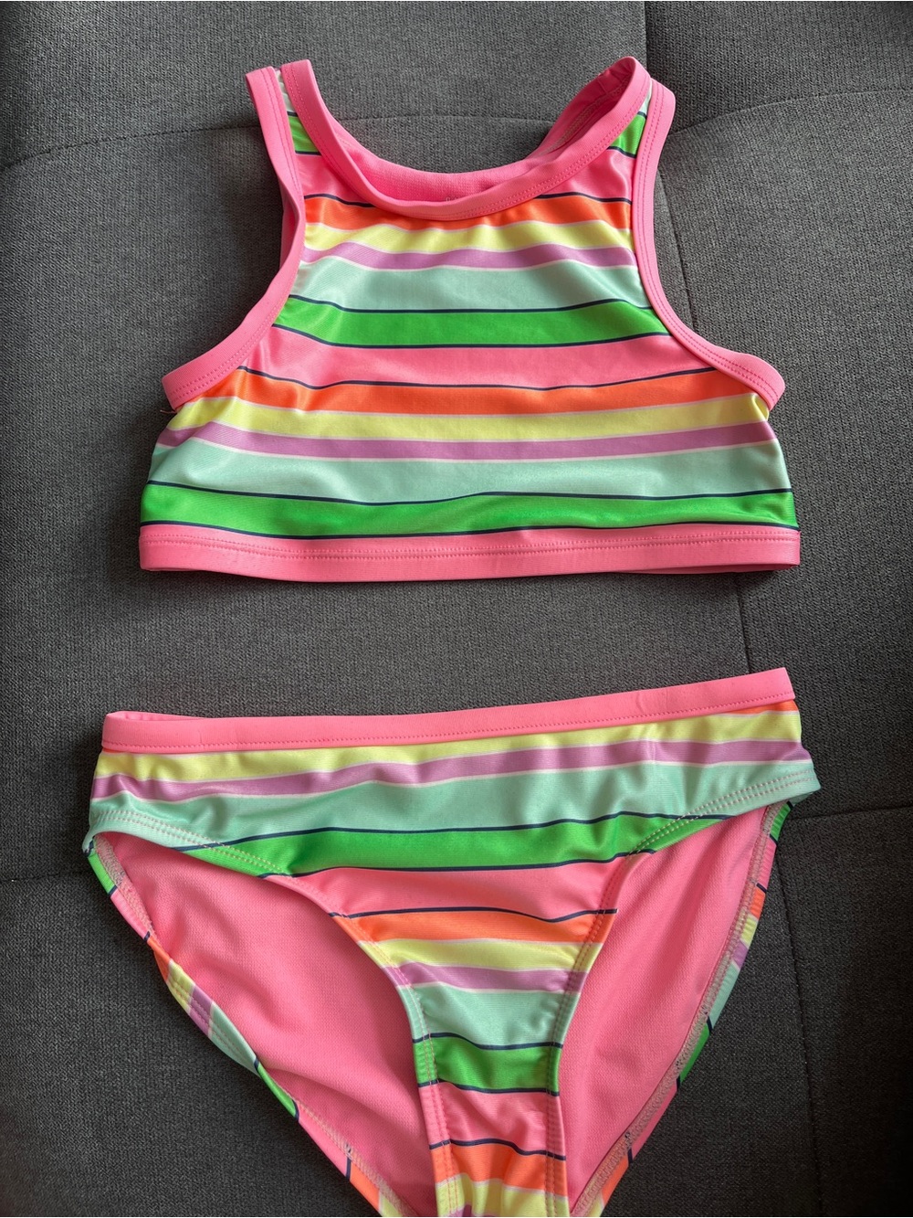 🍒 GAP Pink Multi-Color Stripe Girls Two-Piece Swim Set. Size M 8 - 9